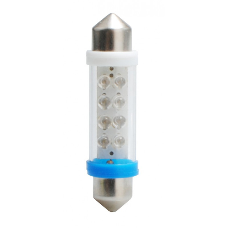 10 ampoules LED C5W 41mm 12V 8x LED 3mm bleu
