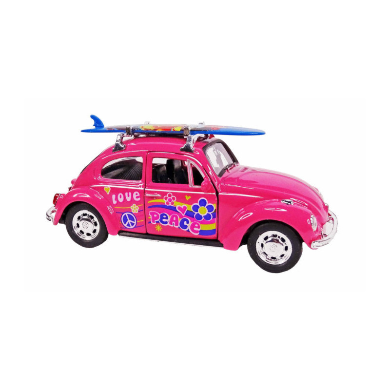 Voiture miniature coccinelle surf rose 1/40